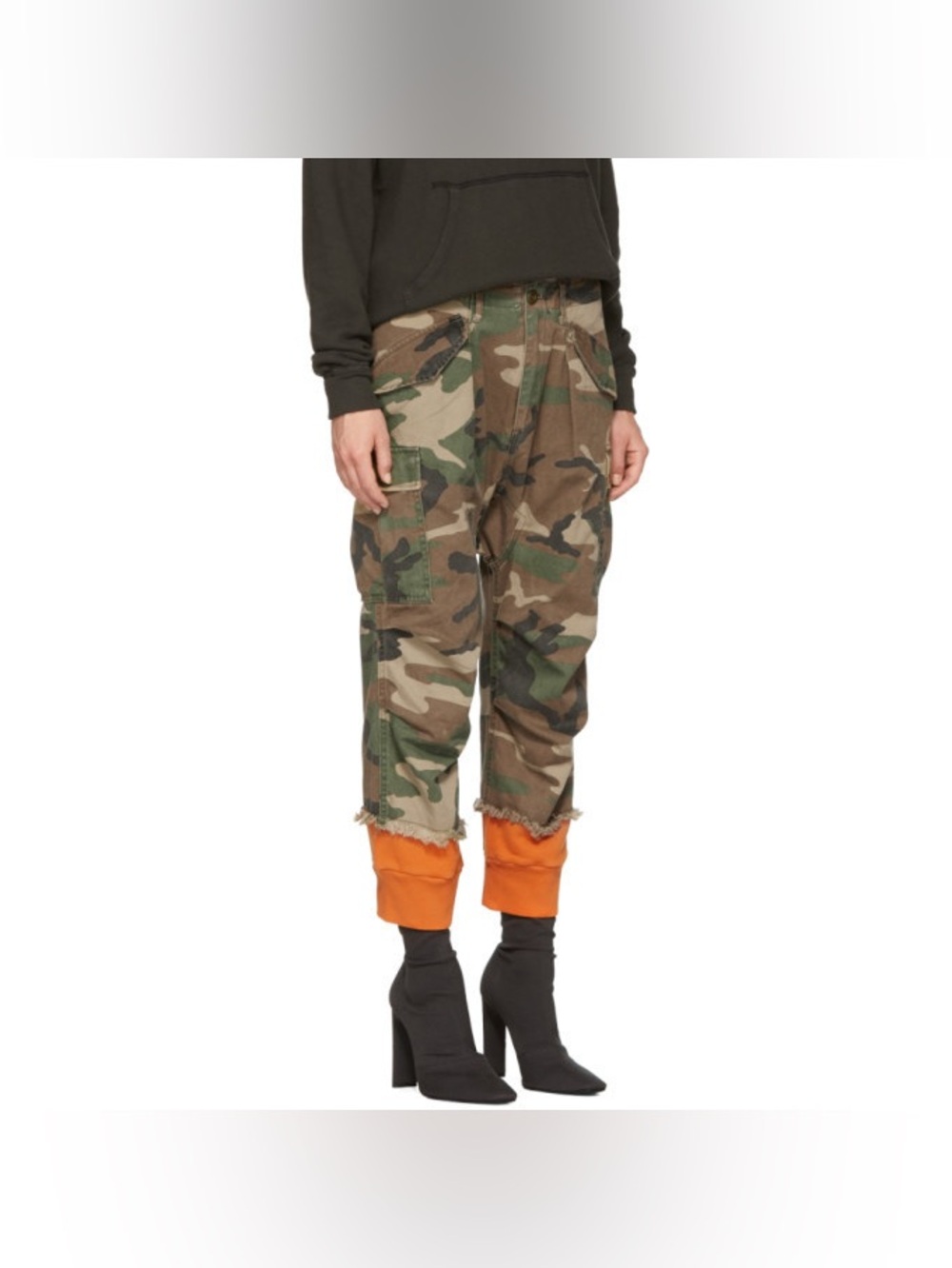 R13 Green and Orange Camo Harrem Sweat Cuffs Cargo Trousers